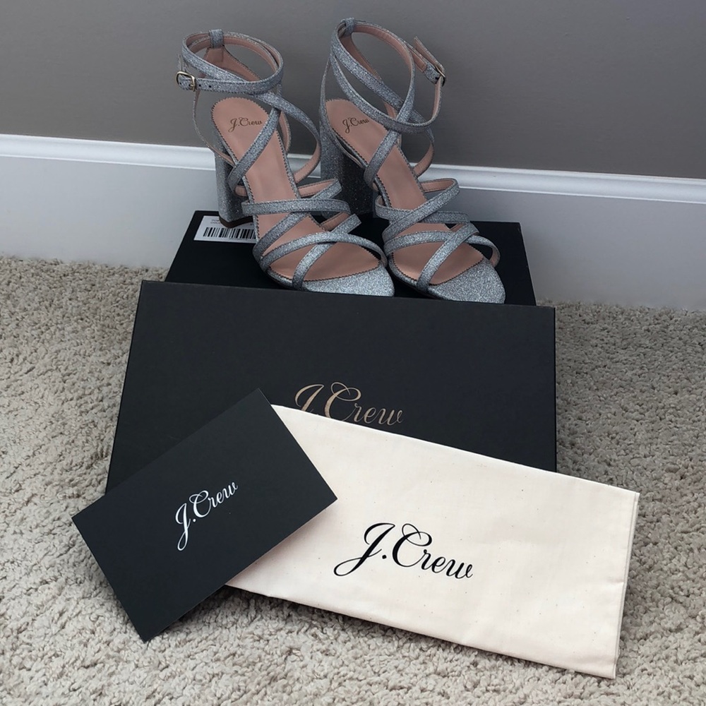 JCrew Glitter Cross-Strap Stella Heels NWT
